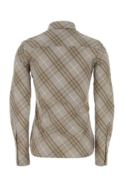Burberry Women Beige Shirt With Pointed Collar And All-over Check Motif In Cotton Woman In Gray