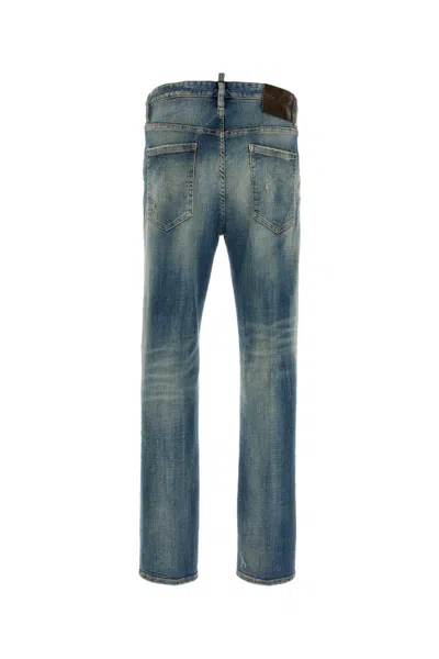 Dsquared2 Men Blue Jeans With Logo Patch On The Rear And Distressed Effect In Denim Man In Blue