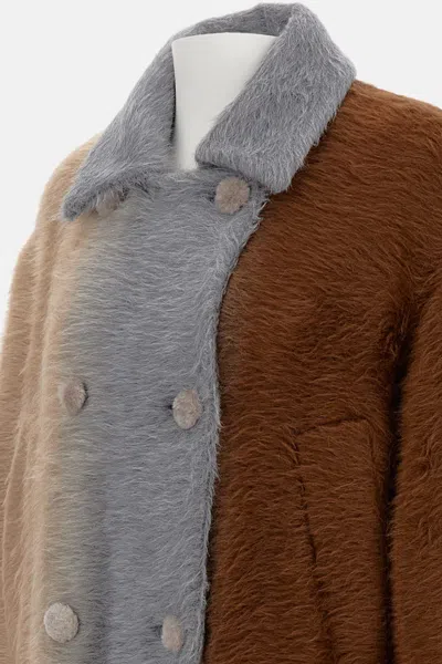 Fendi Wool Coat With Button Embellishments And Pockets In Multi