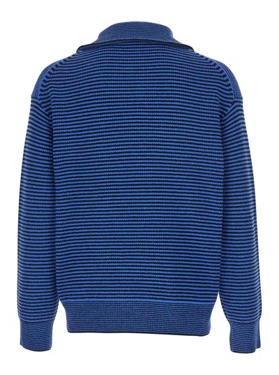 Jw Anderson Blue Sweater With Half Zip Closure On The Front In Cotton Piquet Man In Blue