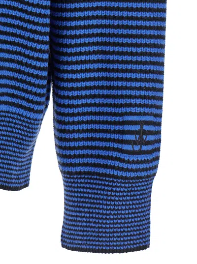 Jw Anderson Blue Sweater With Half Zip Closure On The Front In Cotton Piquet Man In Blue