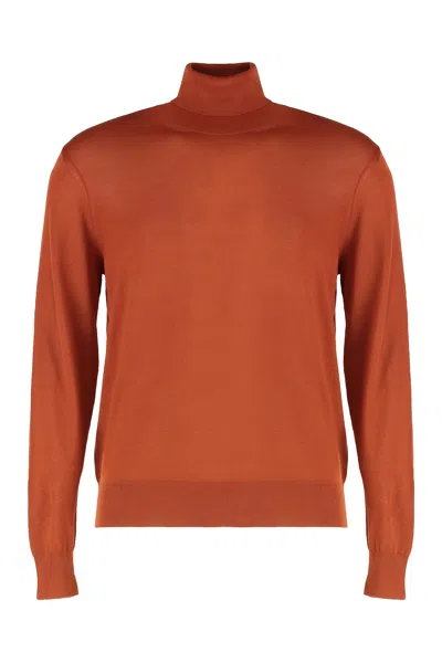 Saint Laurent Turtleneck Wool Sweater In Brown