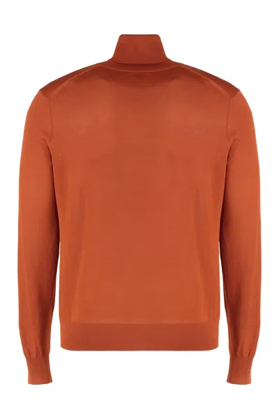 Saint Laurent Turtleneck Wool Sweater In Brown