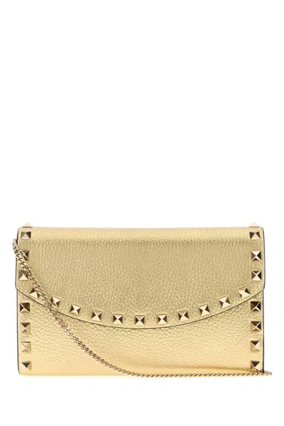Valentino Rockstud Wallet And Chain Strap In Gold