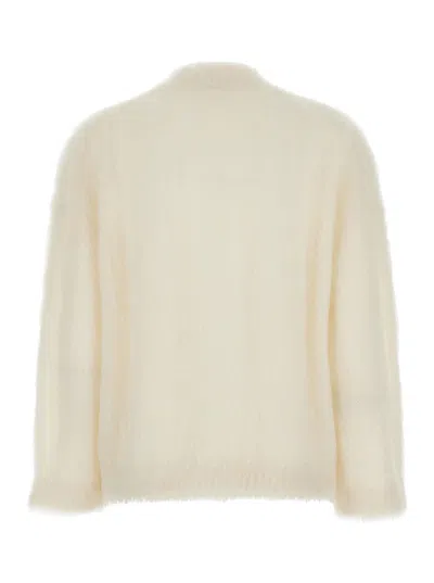 Brunello Cucinelli White Sweater With Stand-up Collar In Cashmere And Silk Blend Woman In White
