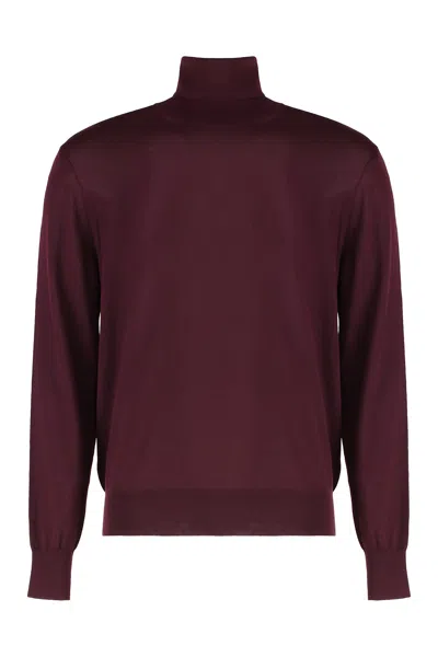 Saint Laurent Wool Turtleneck Sweater Long Sleeves In Burgundy