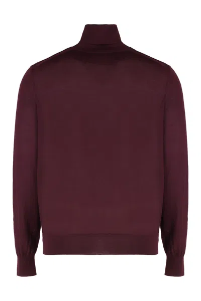 Saint Laurent Wool Turtleneck Sweater Long Sleeves In Burgundy