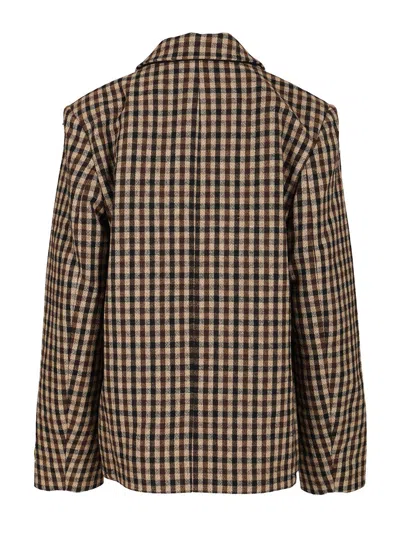 Ganni Checked Wool Blazer Jackets Brown In Brown