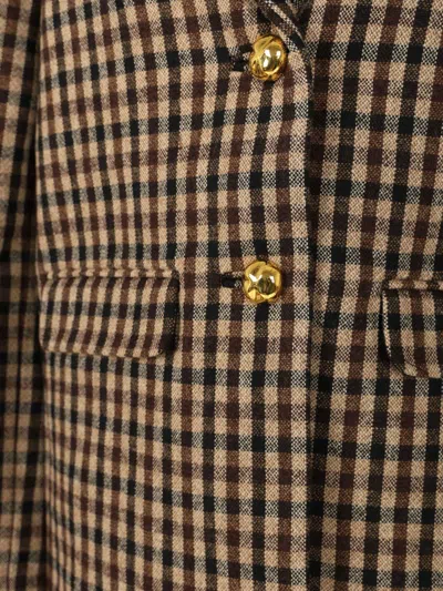 Ganni Checked Wool Blazer Jackets Brown In Brown