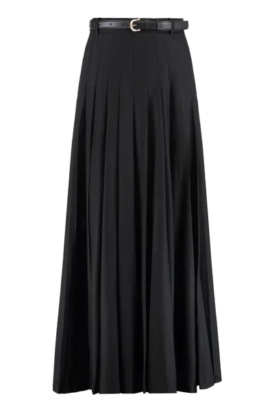 Self-portrait Long Pleated Skirt With Belt Self Portrait In Black