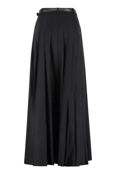 Self-portrait Long Pleated Skirt With Belt Self Portrait In Black
