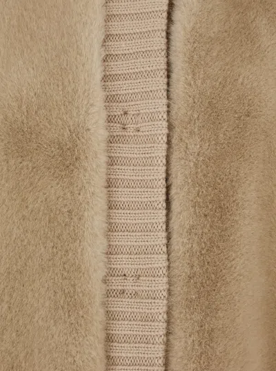 Pinko 'genovese' Beige Sleeveless Vest With High Neck And Ribbed Details  In Ecofur Woman In Neutral