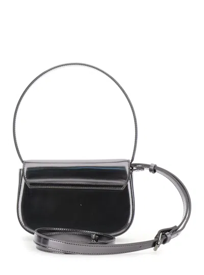 Diesel 1dr Silver-tone Shoulder Bag With Oval D Patch In Lamintaed Leather Woman In Gray