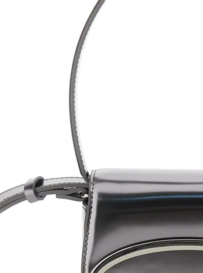 Diesel 1dr Silver-tone Shoulder Bag With Oval D Patch In Lamintaed Leather Woman In Gray