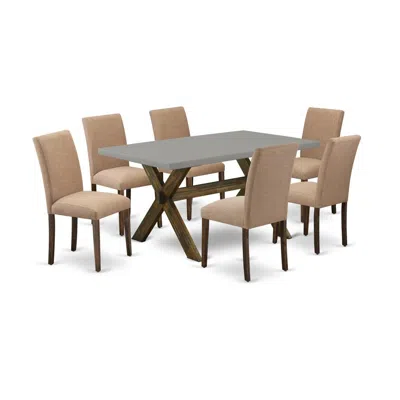 East West Furniture 7-pc Dining Room Table Set Includes 6 Mid Century Modern Chairs With Upholstered Seat And High Back  In Multi