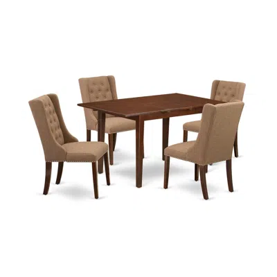 East West Furniture 5-pc Modern Dining Set Includes 1 Butterfly Leaf Dining Table And 4 Light Sable Linen Fabric Kitchen In Brown