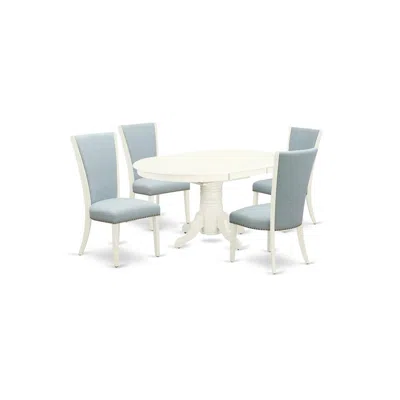 East West Furniture A Dining Room Table Set Of 4 Wonderful Parson Dining Chairs With Linen Fabric Baby Blue Color And A  In Blue