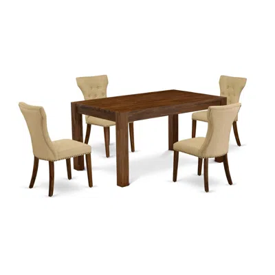 East West Furniture 5-piece Dining Table Set- 4 Parson Chairs With Brown Linen Fabric Seat And Button Tufted Chair Back In Multi