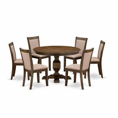 East West Furniture 7 Piece Kitchen Table Set Contains A Dinner Table And 6 Dark Khaki Linen Fabric Mid Century Modern C In Multi