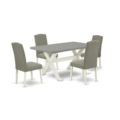 East West Furniture 5-piece Modern Rectangular Table Set A Good Cement Color Kitchen Table Top And 4 Lovely Linen Fabric In Gray