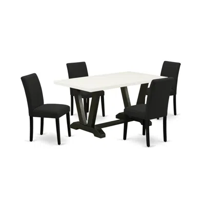 East West Furniture 5-pc Kitchen Table Set Includes 4 Upholstered Chairs With Upholstered Seat And High Back And A Recta In Black