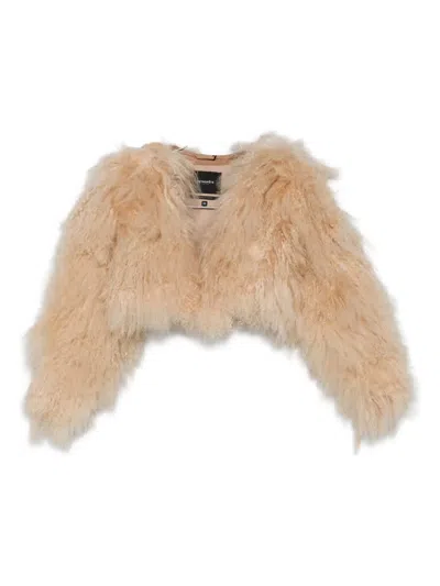 Retroféte Luxe Fur Cropped Jacket In Neutral