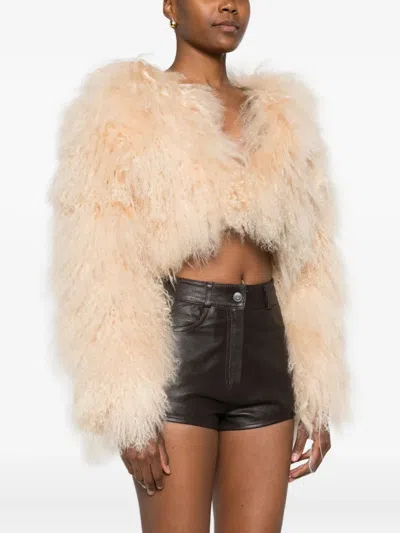 Retroféte Luxe Fur Cropped Jacket In Neutral