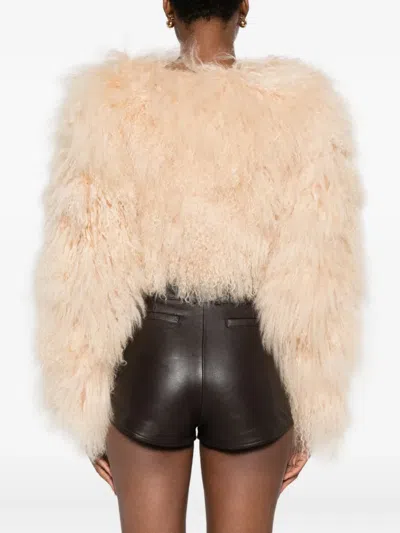 Retroféte Luxe Fur Cropped Jacket In Neutral
