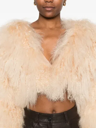 Retroféte Luxe Fur Cropped Jacket In Neutral