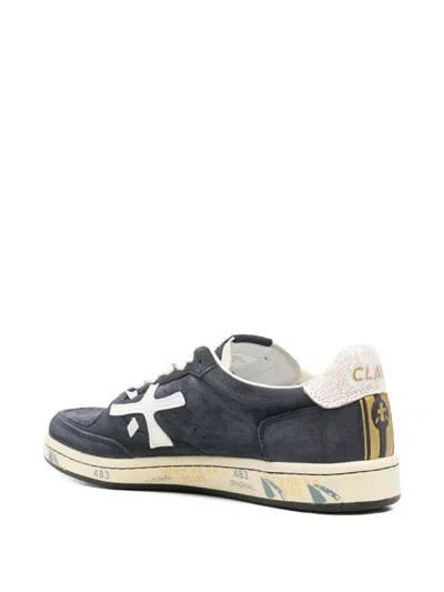 Premiata Navy Blue Low-top Sneakers With Distinctive Logo In Black