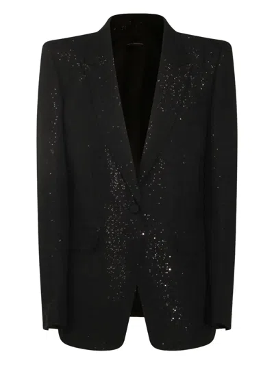 Tom Ford Single-breasted Wool Blend Crepe Jacket With Sequins In Black