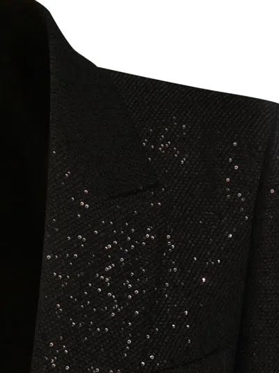 Tom Ford Single-breasted Wool Blend Crepe Jacket With Sequins In Black