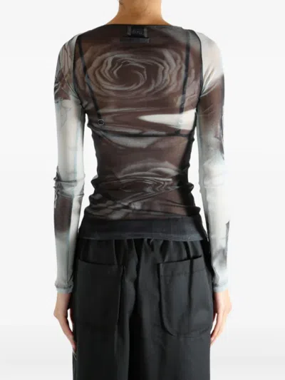 Jean Paul Gaultier Rose-print Mesh Top In Black
