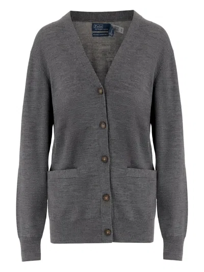 Polo Ralph Lauren Button-front Patch-pocket Cardigan In Gray