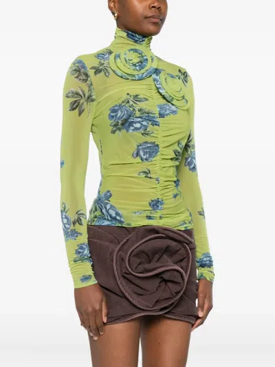 花卉印花缩褶上衣