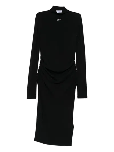 Off-white Off Stamp High-neck Ruched Dress In Black