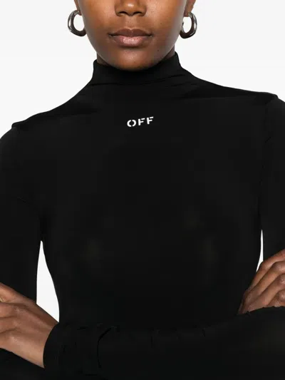 Off-white Off Stamp High-neck Ruched Dress In Black