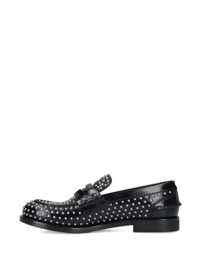 Miu Miu Studded Brushed Leather Penny Loafers In Black