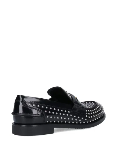 Miu Miu Studded Brushed Leather Penny Loafers In Black