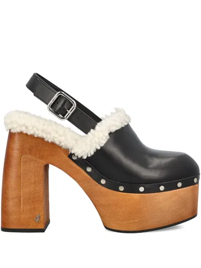 Jimmy Choo 135mm Leather Platform Sheepskin Sandals In Black