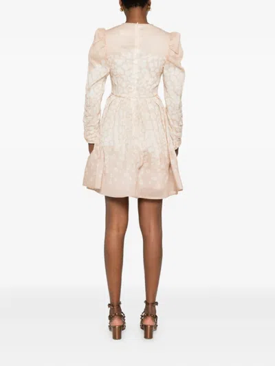 Malina Leoni Silk Mini Dress In Beige Leo In Neutral