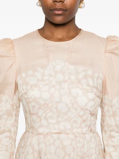 Malina Leoni Silk Mini Dress In Beige Leo In Neutral