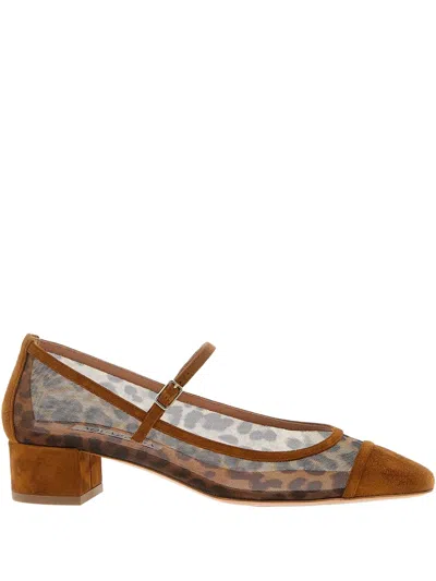 Aquazzura Animal Print Block Heel Square Toe Pumps In Brown