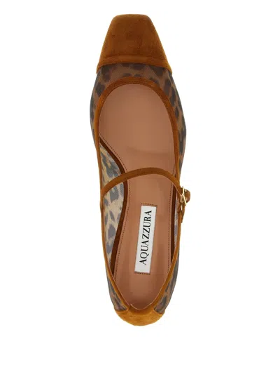 Aquazzura Animal Print Block Heel Square Toe Pumps In Brown