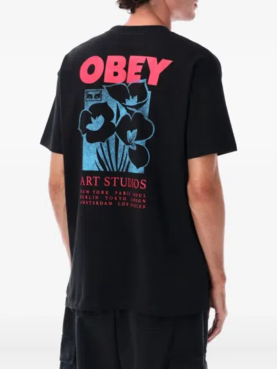 Obey Man T-shirt Black Size Xl Cotton In Black