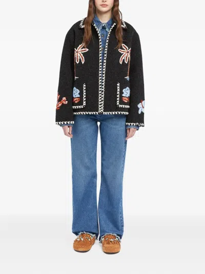Alanui Remember Me Embroidered Palm-tree Jacket In Black