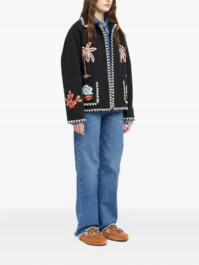 Alanui Remember Me Embroidered Palm-tree Jacket In Black
