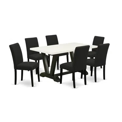 East West Furniture 7-piece Dining Set Includes 6 Kitchen Chairs With Upholstered Seat And High Back And A Rectangular K In Black