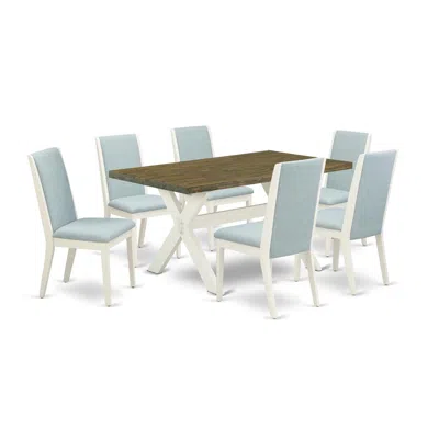 East West Furniture 7pc Dining Room Table Set Consists Of A Rectangle Table And 6 Upholstered Dining Chairs With Baby Bl In Blue