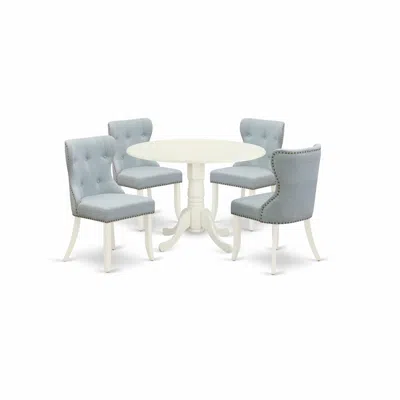 East West Furniture A Kitchen Dining Table Set Of 4 Amazing Kitchen Dining Chairs With Linen Fabric Baby Blue Color And  In Multi
